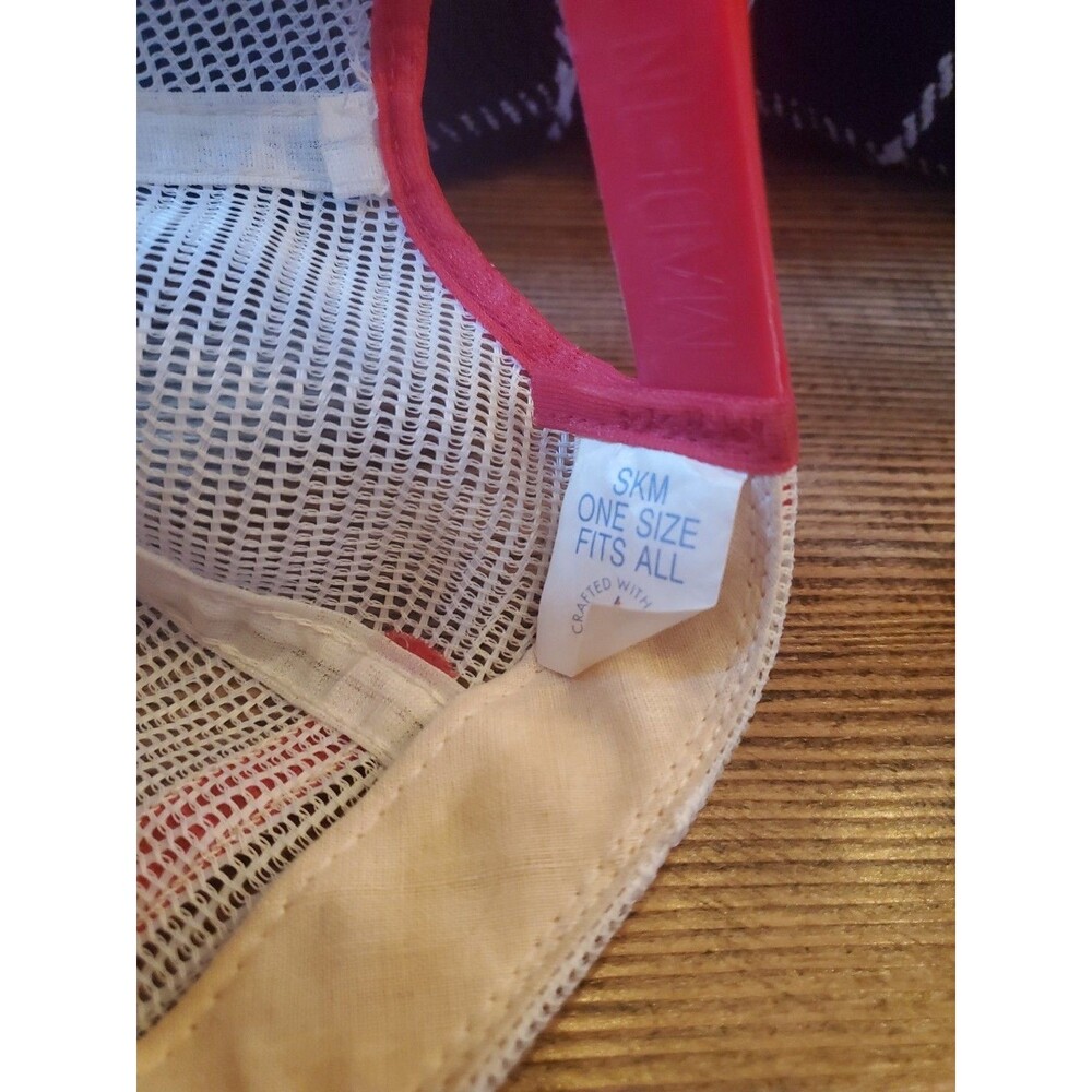 Vtg 3 Stripe Red White Blue Mesh Snapback Trucker Hat Made USA Bellefonte Bicen. - Picture 8 of 10